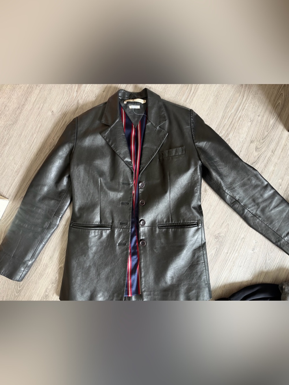 Black Leather Blazer Jacket - Classic Tailored Style